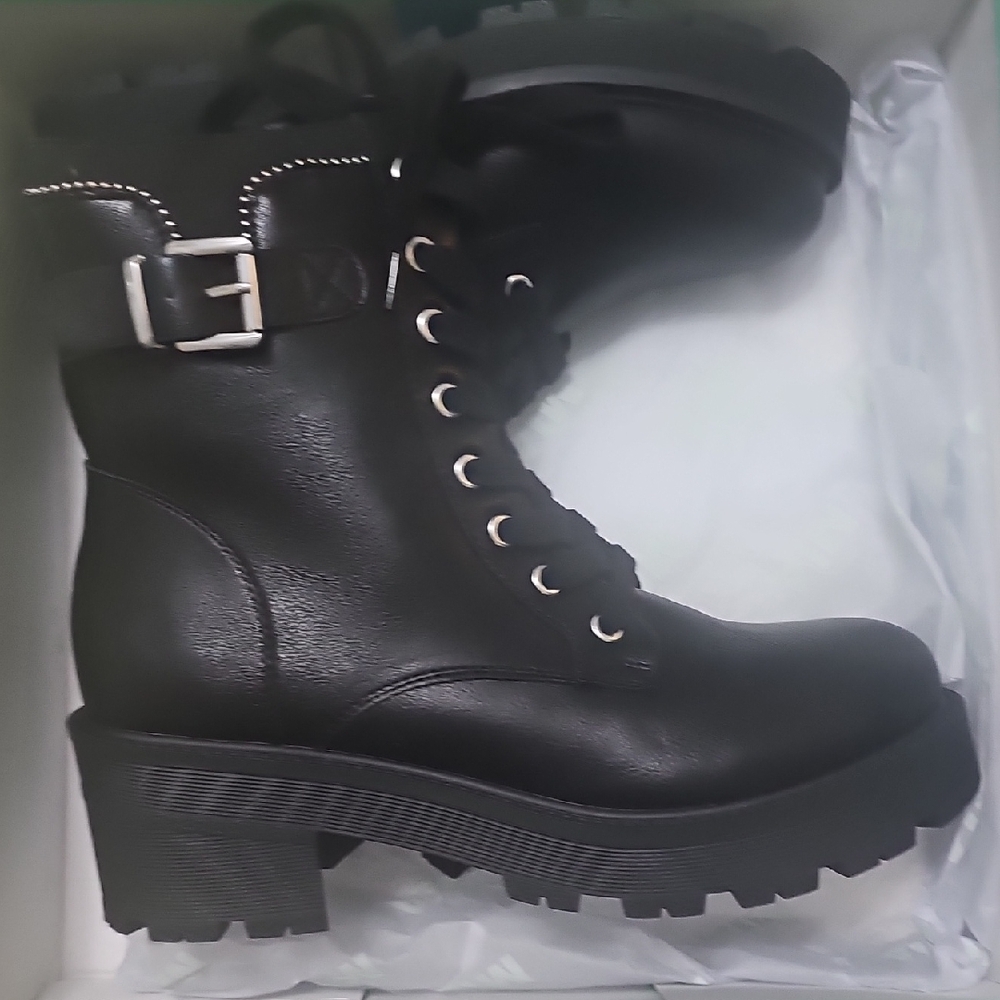 MIA Black Lace-Up Combat Boots with Buckle Detail
